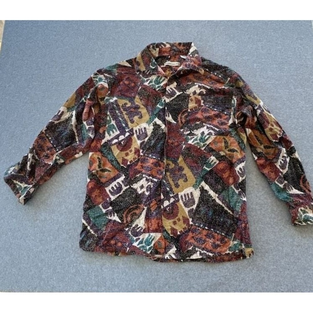Vintage Pierre Cardin Abstract Print Long Sleeve Button Up Shirt-SKU:082